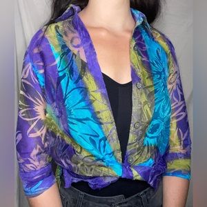 Vintage Sheer Tropical Print Buttoned Down Shirt